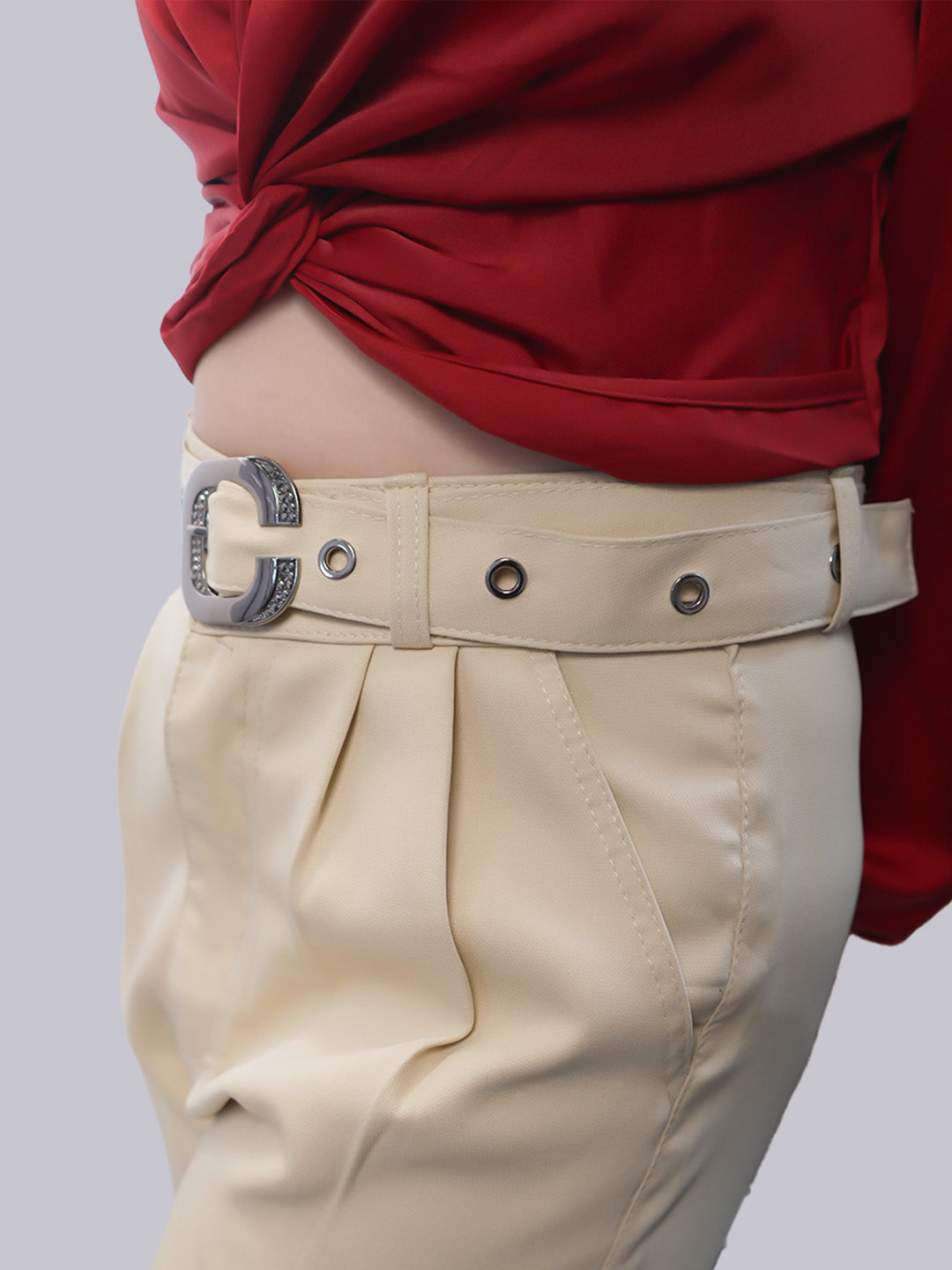 Beige High-Waisted Pleated Trousers