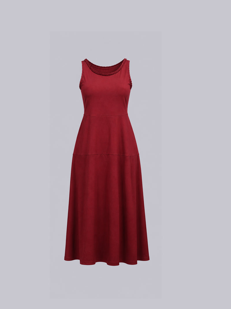 Women’s Maroon Braided Strap Fit & Flare Midi Dress