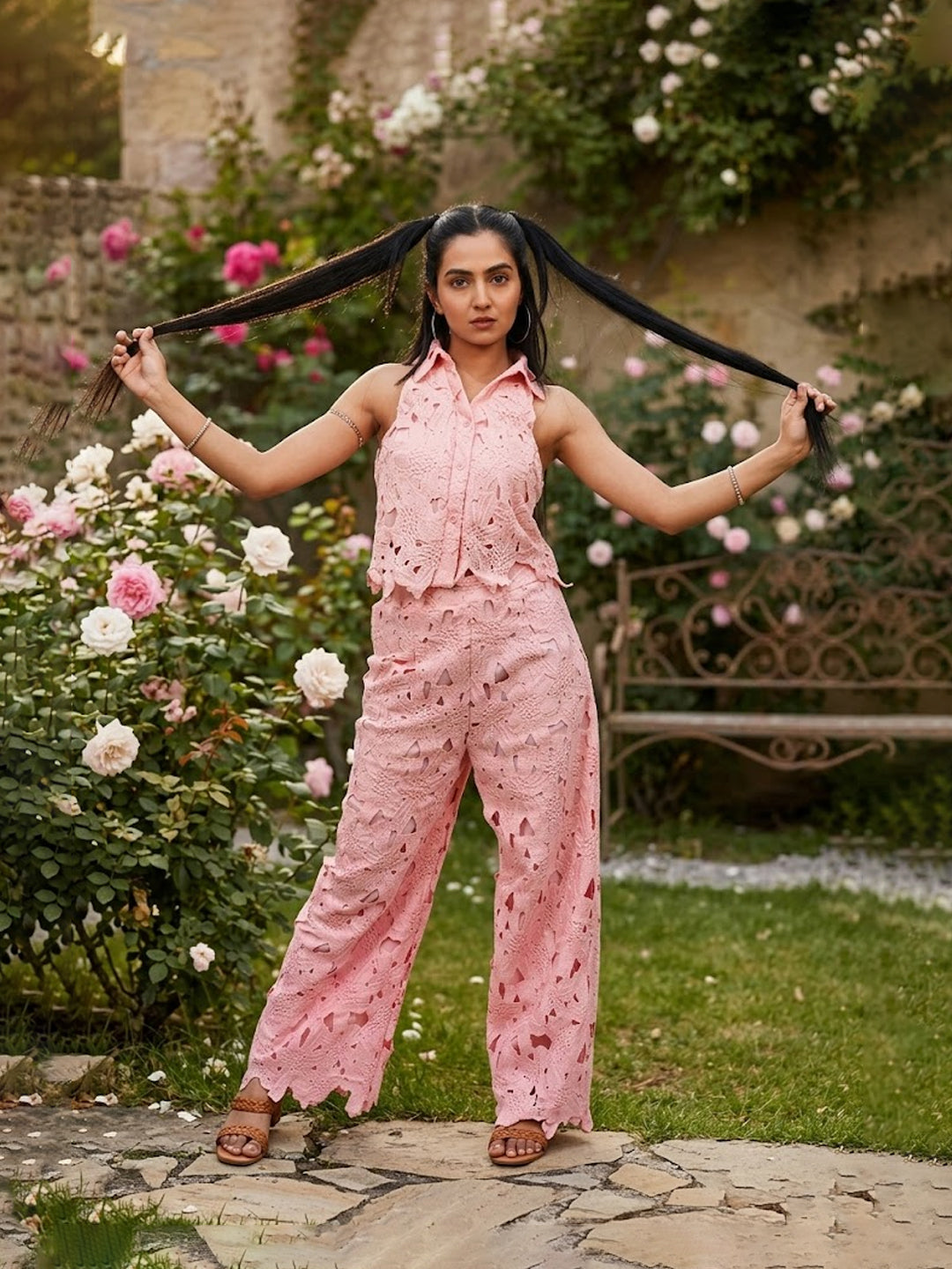 Women’s Embroidered Collar Shirt with Palazzo Co-ord Set