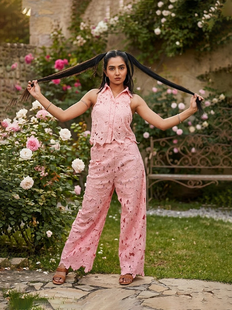 Women’s Embroidered Collar Shirt with Palazzo Co-ord Set
