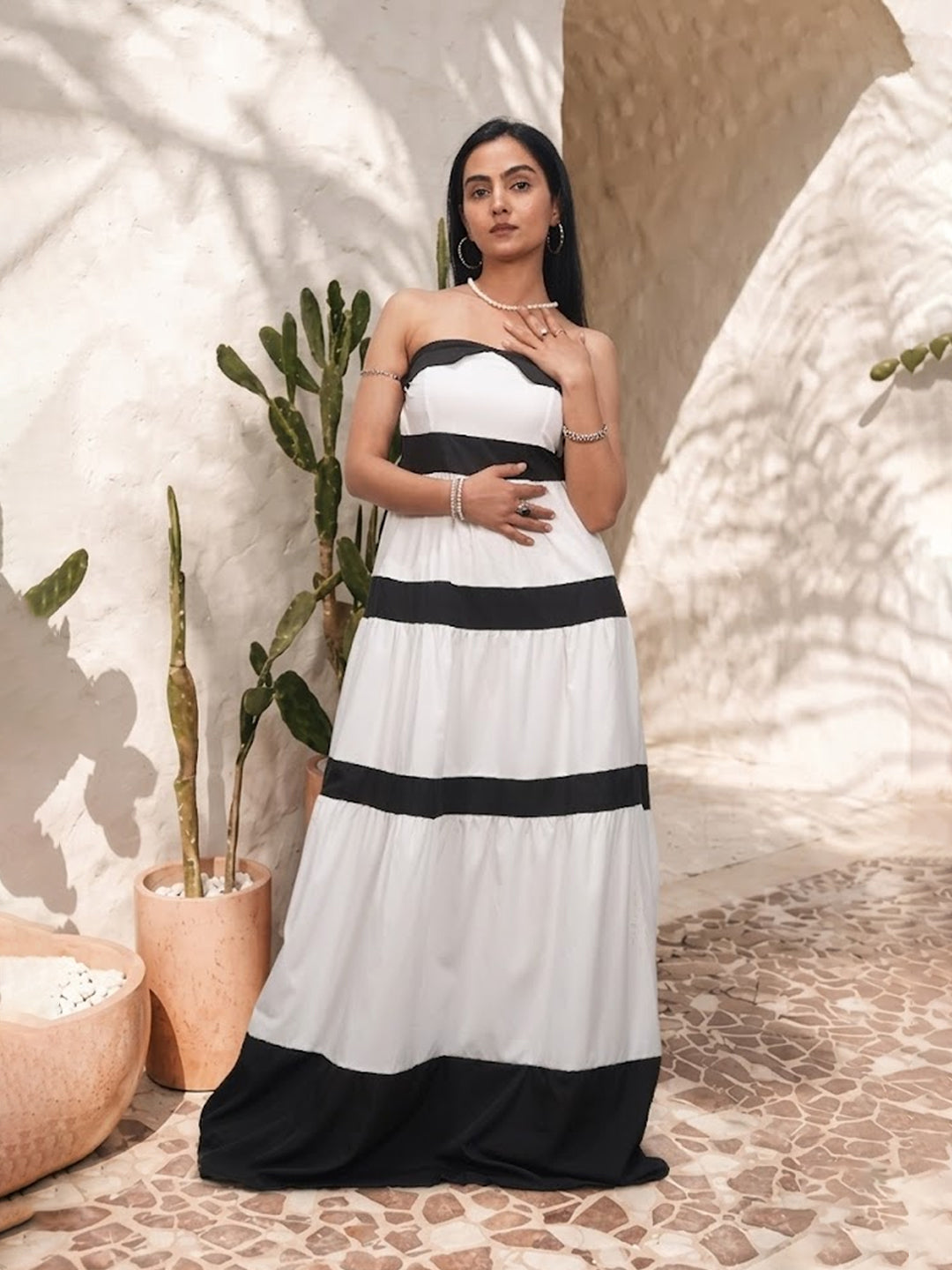 Women’s Colourblocked Chiffon Bandeau Maxi Dress
