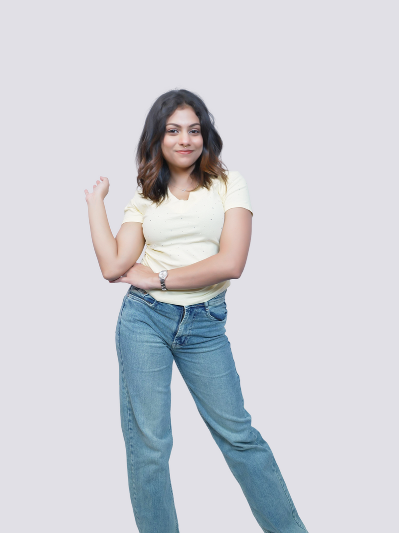 Women's Pale Yellow Ribbed Top