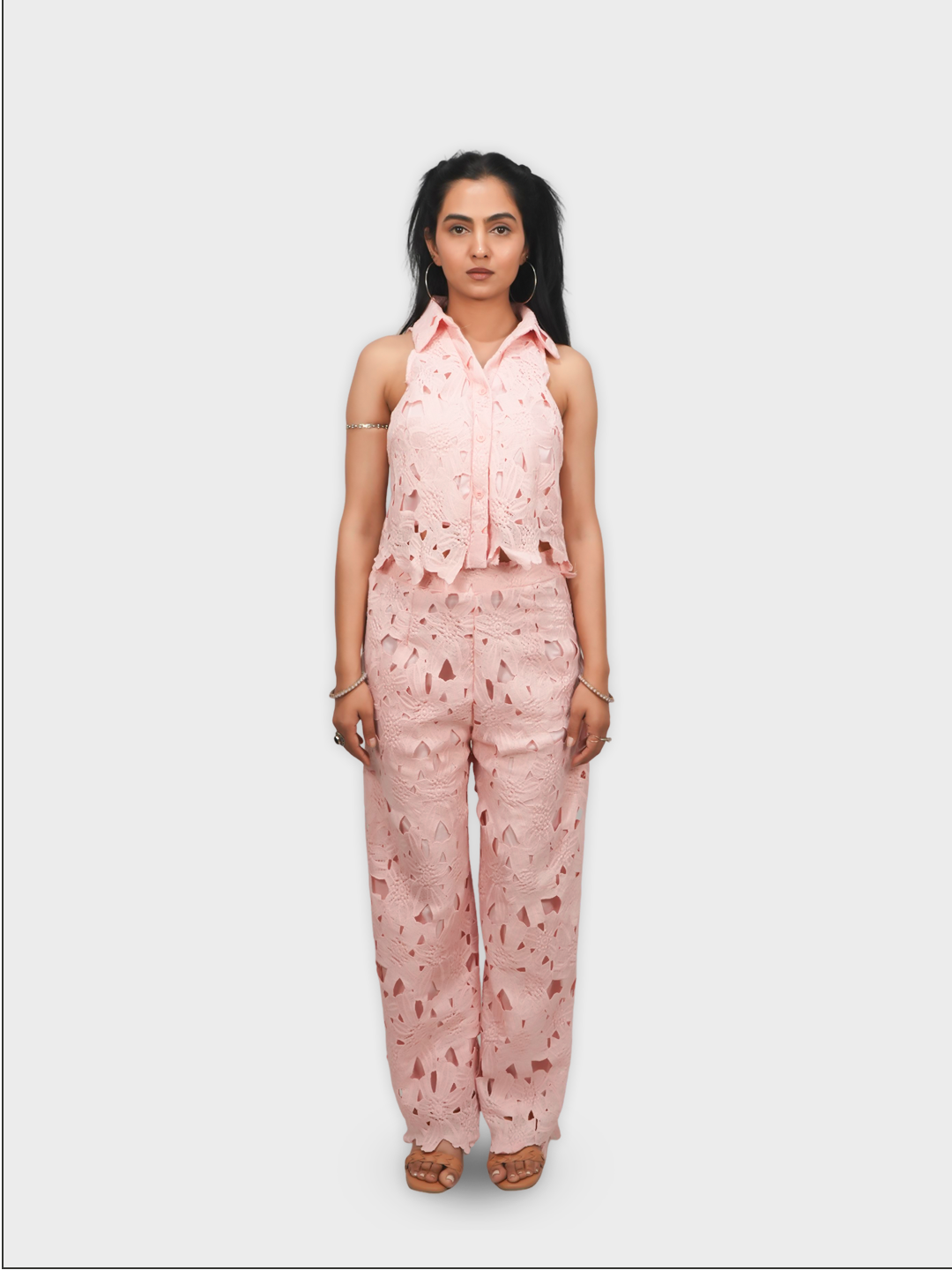 Women’s Embroidered Collar Shirt with Palazzo Co-ord Set
