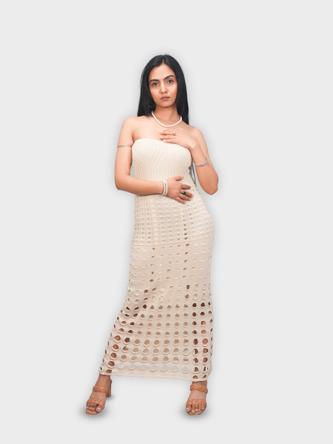 Women’s Strapless Crochet Maxi Dress