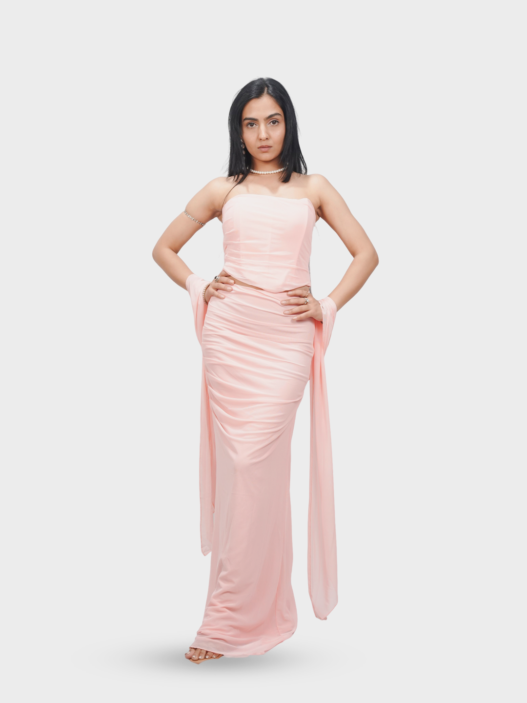Women’s Strapless Corset Maxi Dress with Scarf