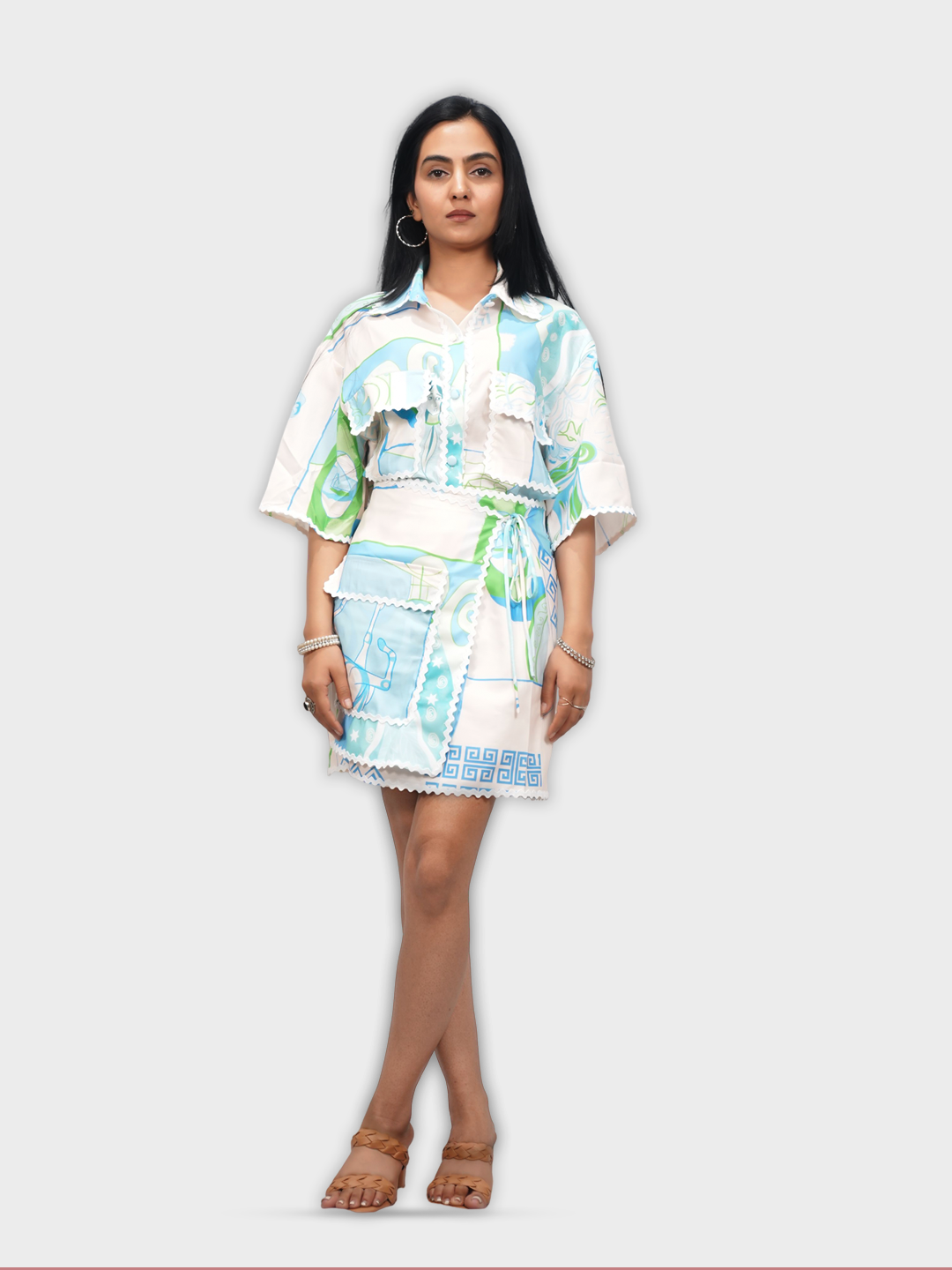 Women’s Printed Collar Shirt with Shorts Co-ord Set