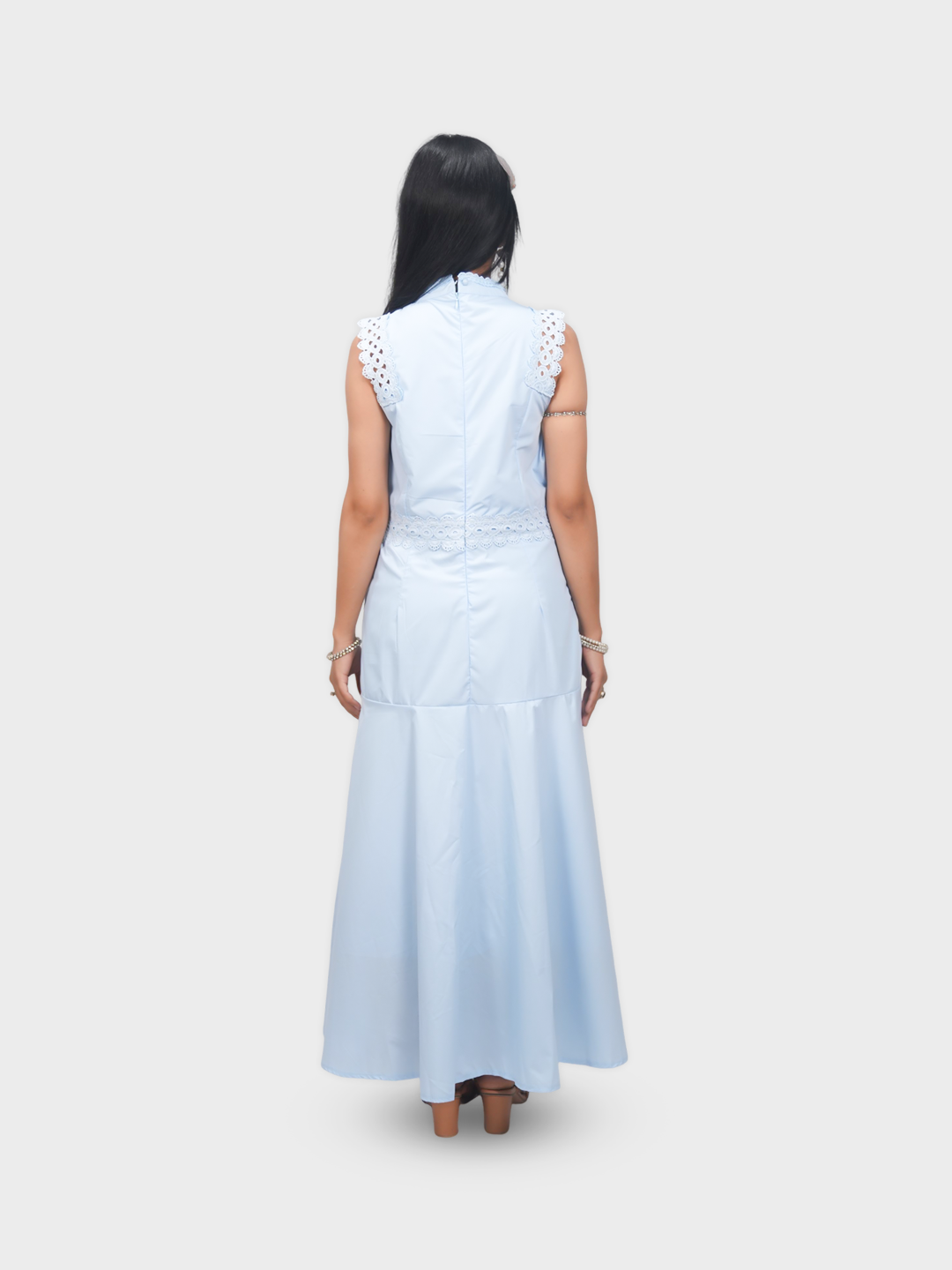 Women’s Sleeveless Knit Eyelet Pleated Maxi Dress
