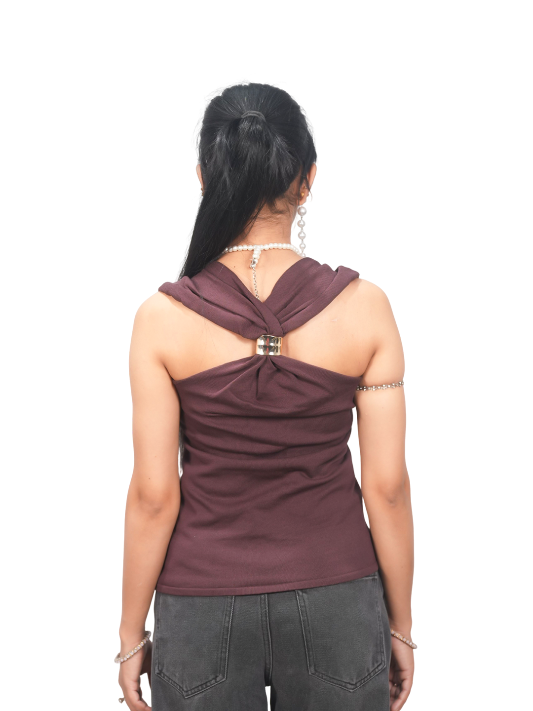 Women’s Shoulder Strap Ribbed Crop Top