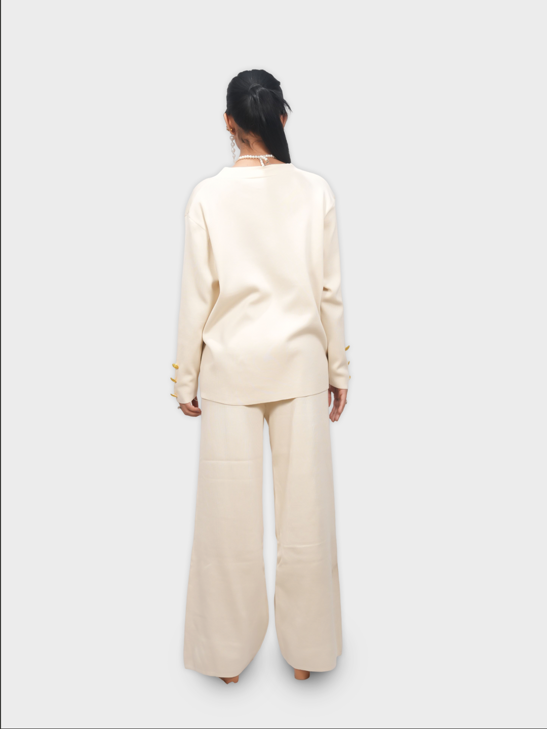 Women’s V-Neck Cardigan with Wide Leg Pants Co-ord Set