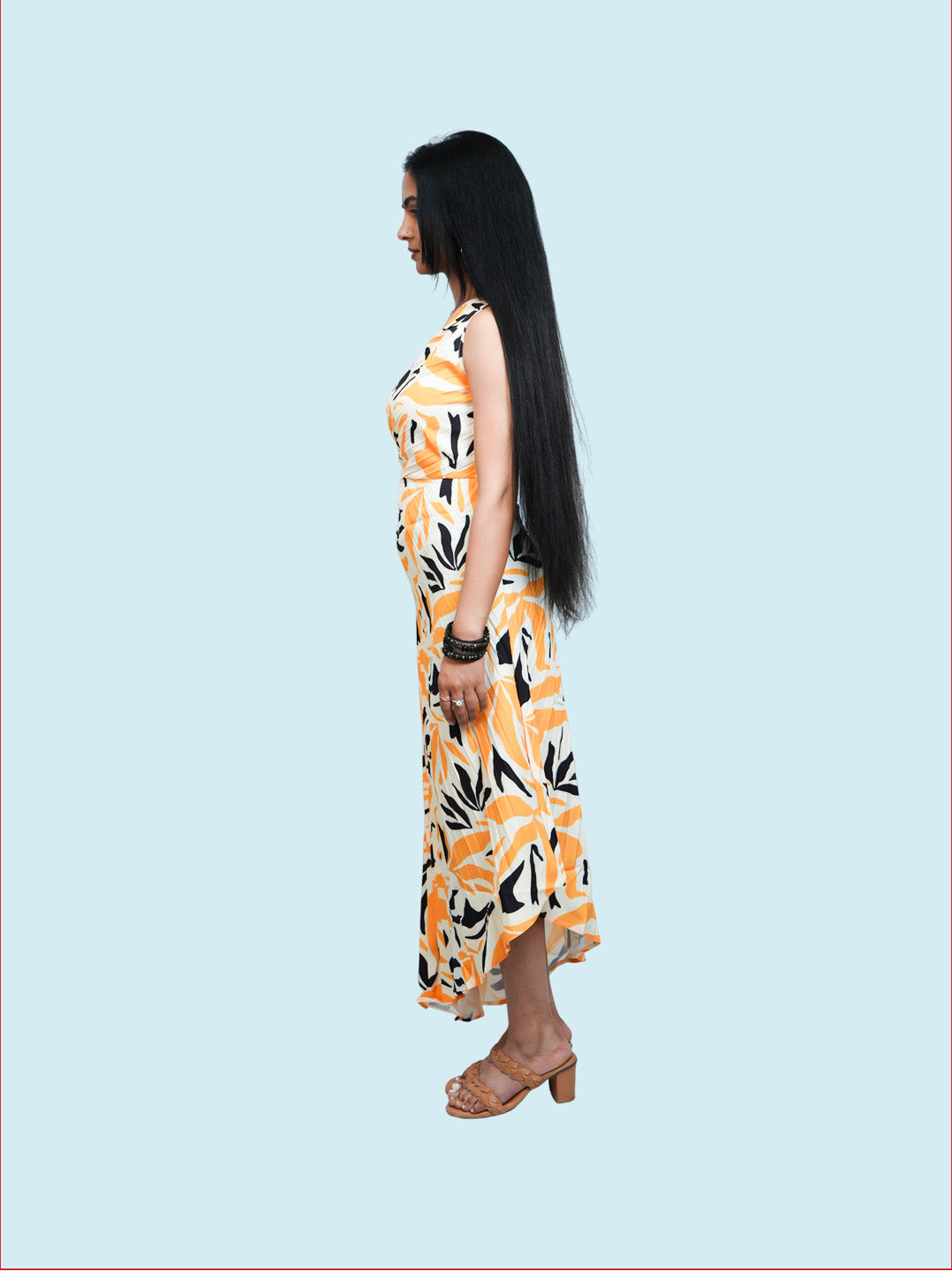 Woman wearing a floral dress