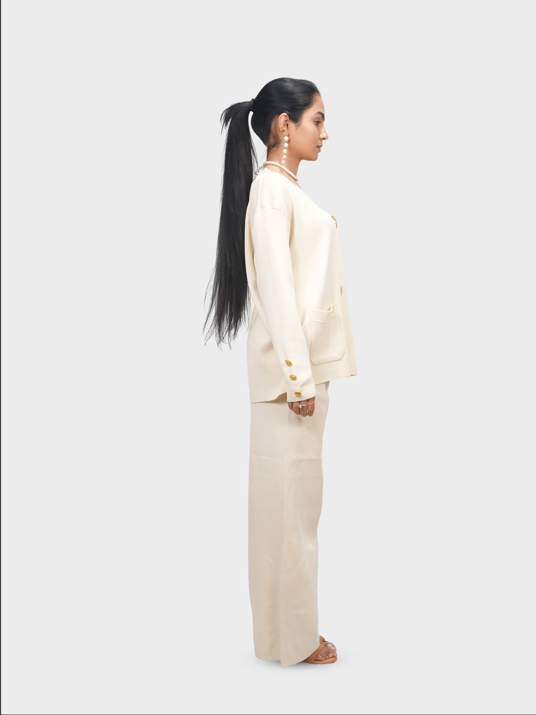 Women’s V-Neck Cardigan with Wide Leg Pants Co-ord Set
