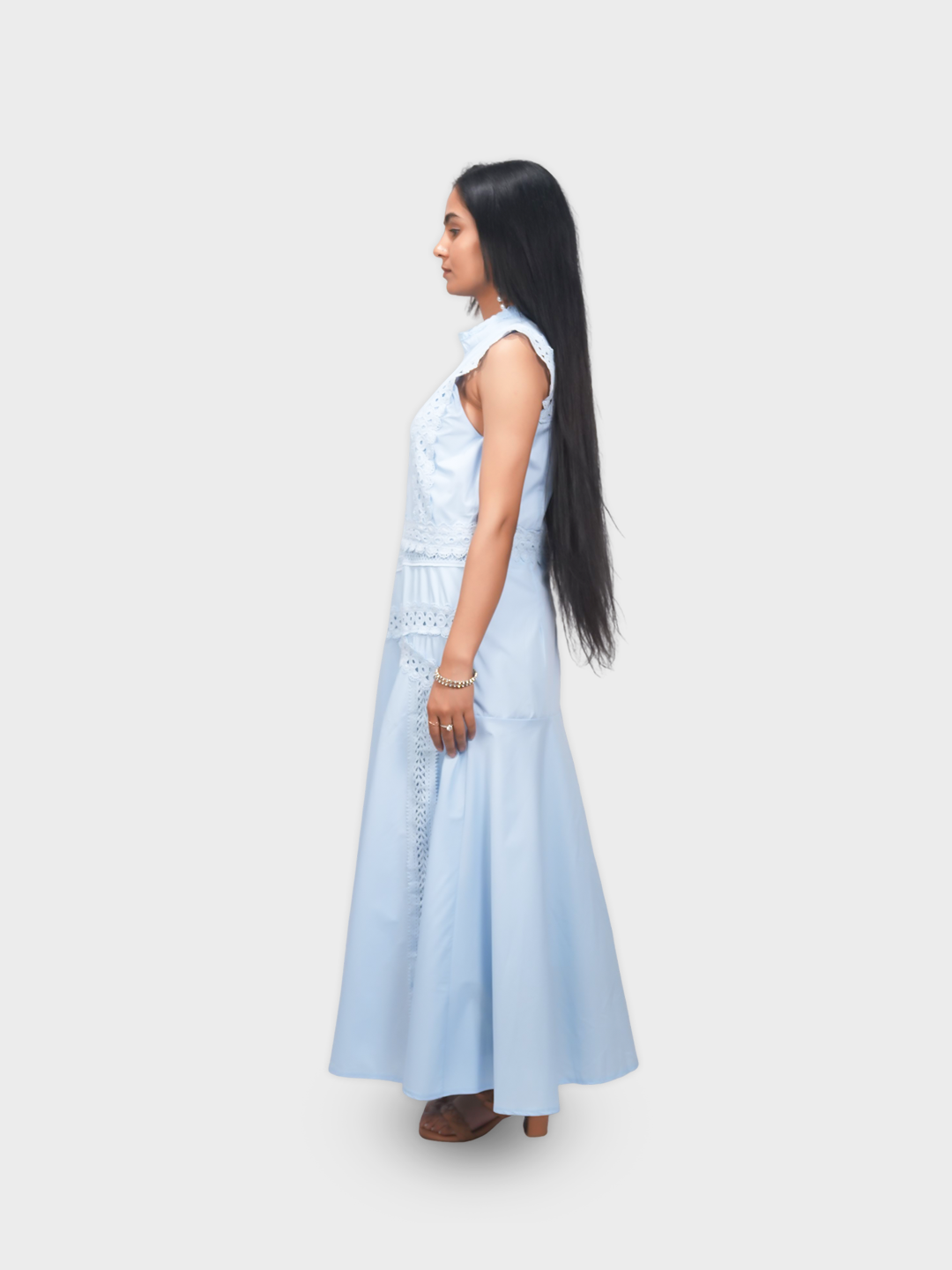 Women’s Sleeveless Knit Eyelet Pleated Maxi Dress