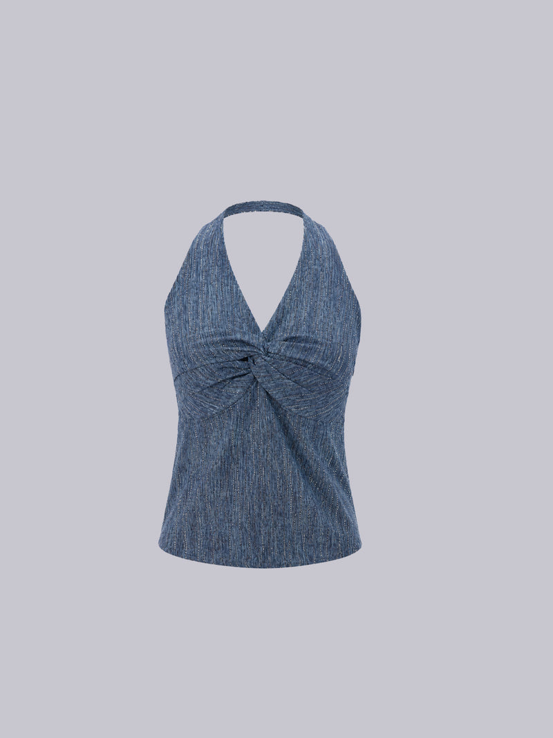 Women's Denim-Look Glitter Halter Top