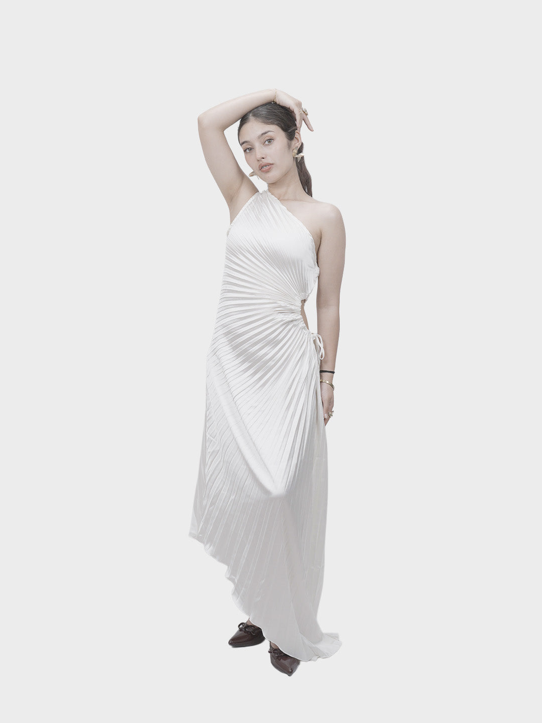 Strap fit-and-flare midi dress with corset-style top stiching