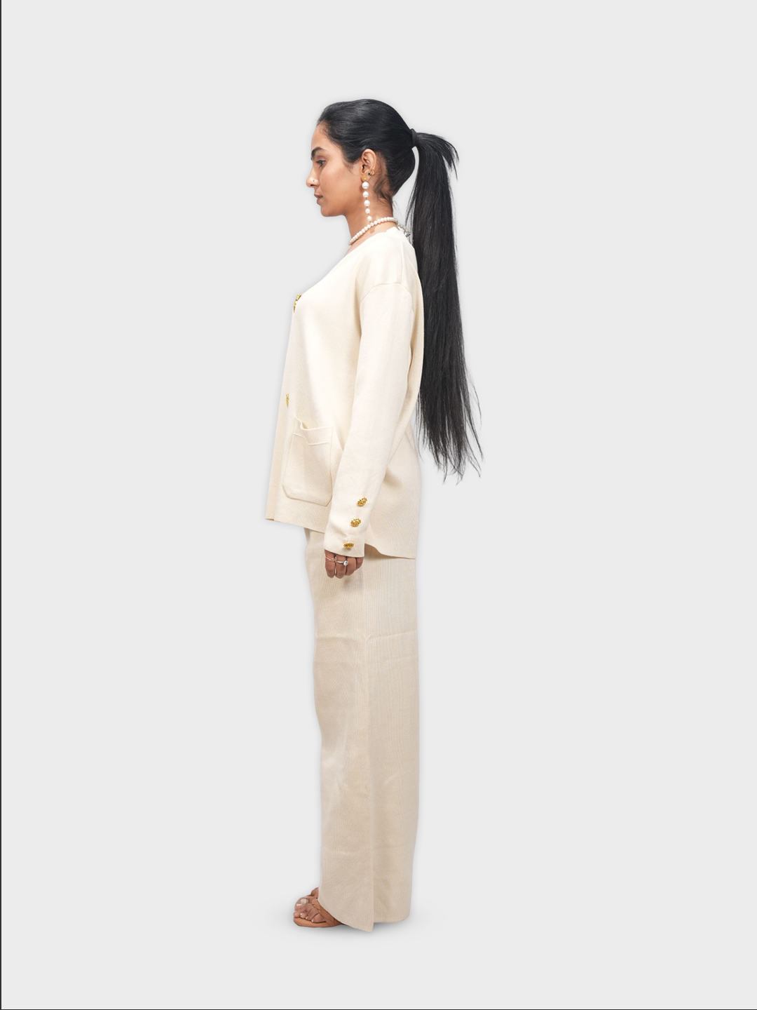 Women’s V-Neck Cardigan with Wide Leg Pants Co-ord Set