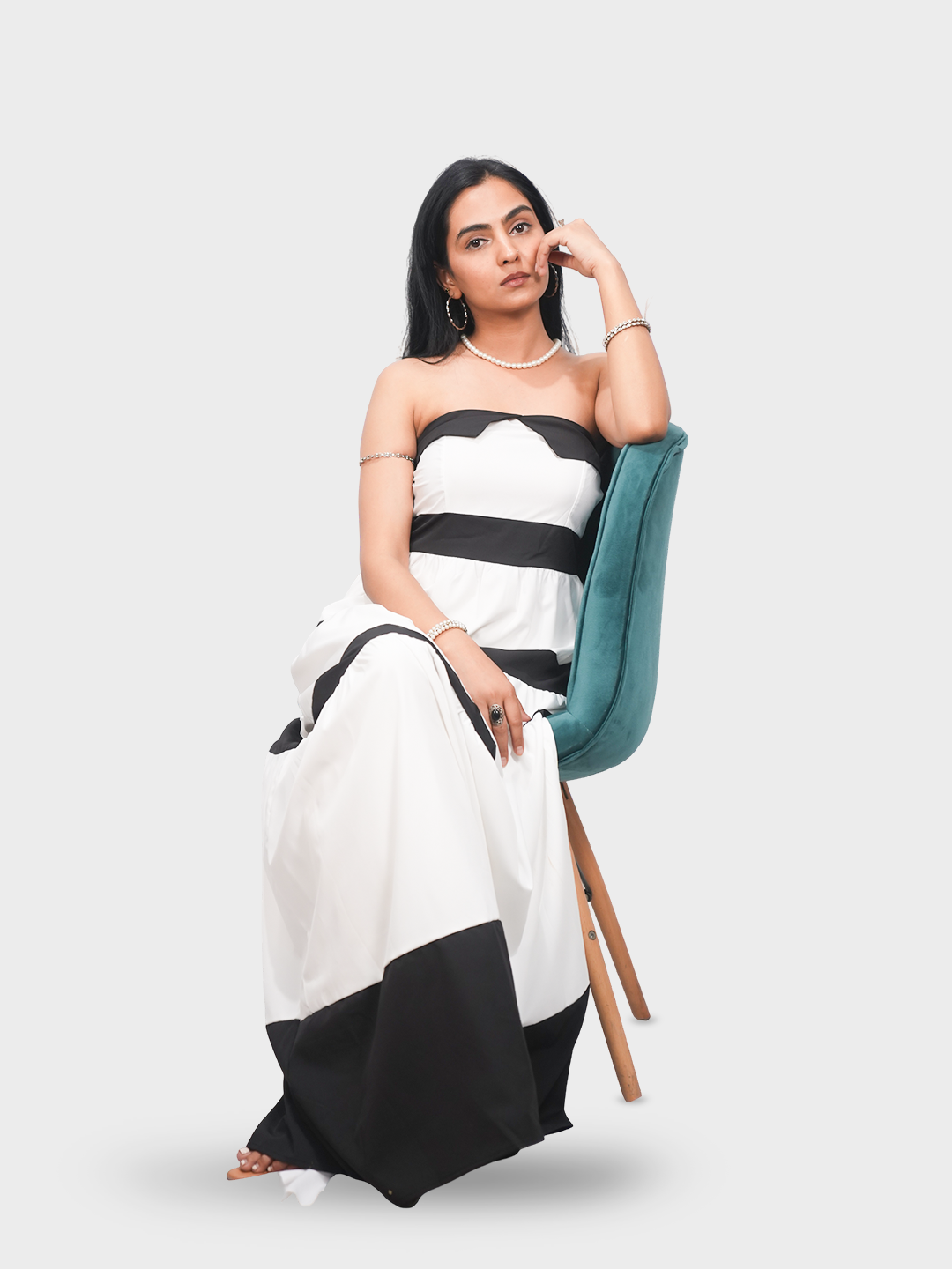 Women’s Colourblocked Chiffon Bandeau Maxi Dress