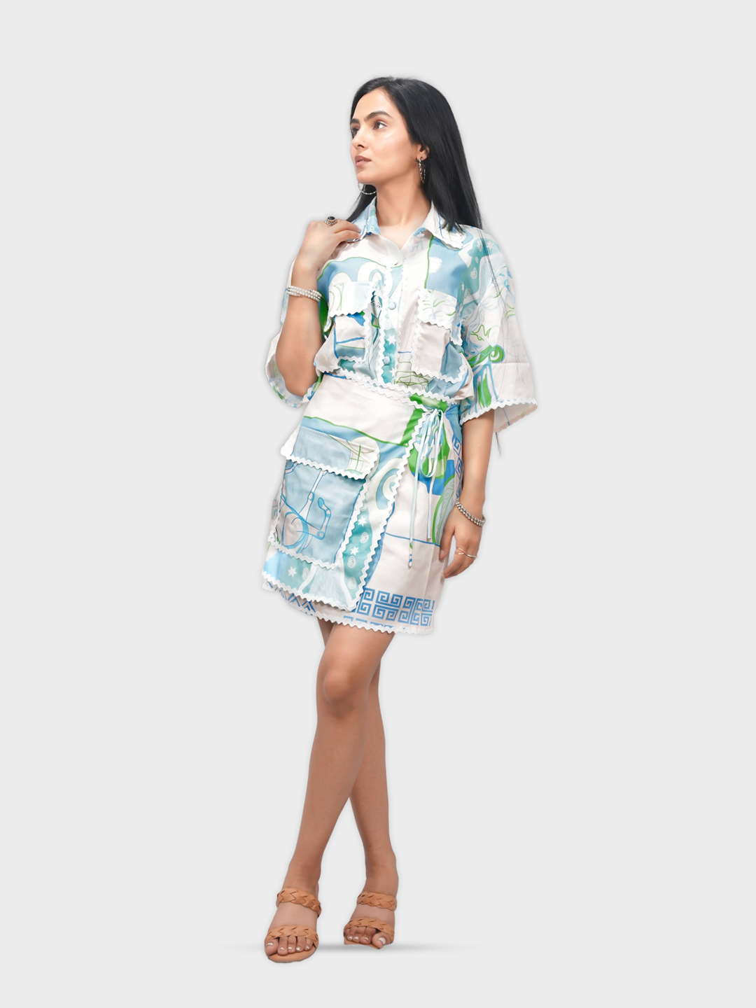 Women’s Printed Collar Shirt with Shorts Co-ord Set
