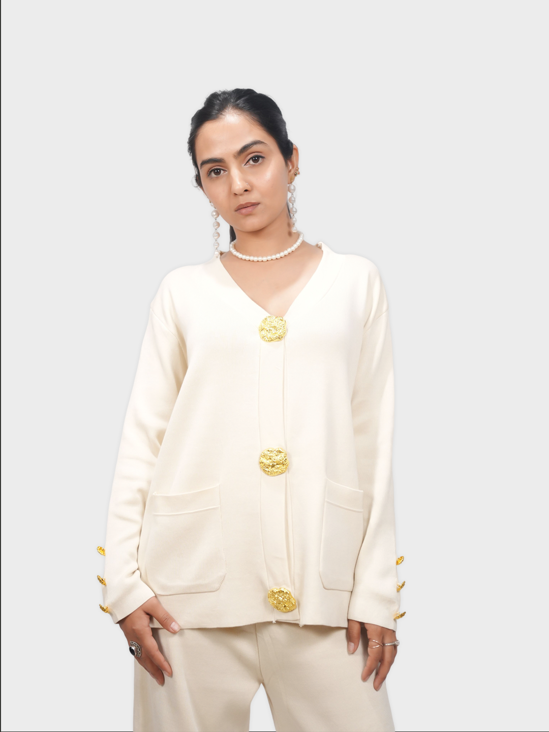 Women’s V-Neck Cardigan with Wide Leg Pants Co-ord Set