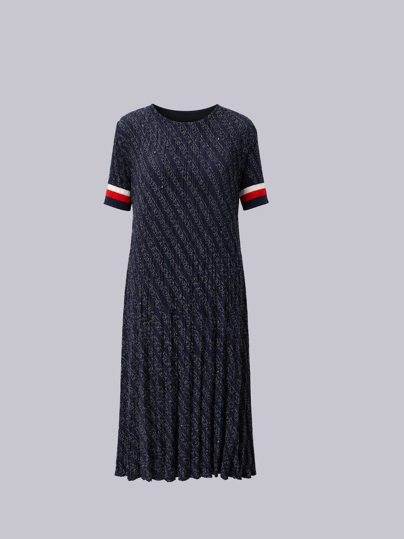 Women's Navy Printed Pleated Shift Dress