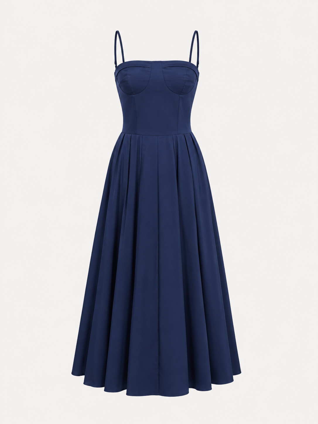 navy blue strapless midi dress