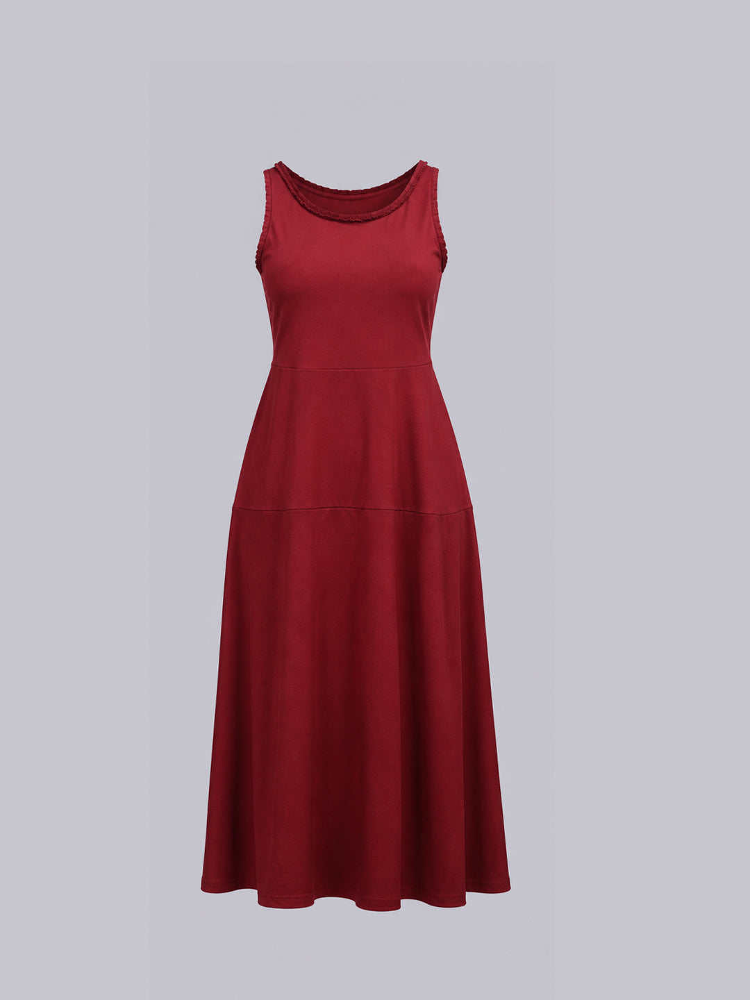Women’s Maroon Braided Strap Fit & Flare Midi Dress | Sleeveless A-Line Dress