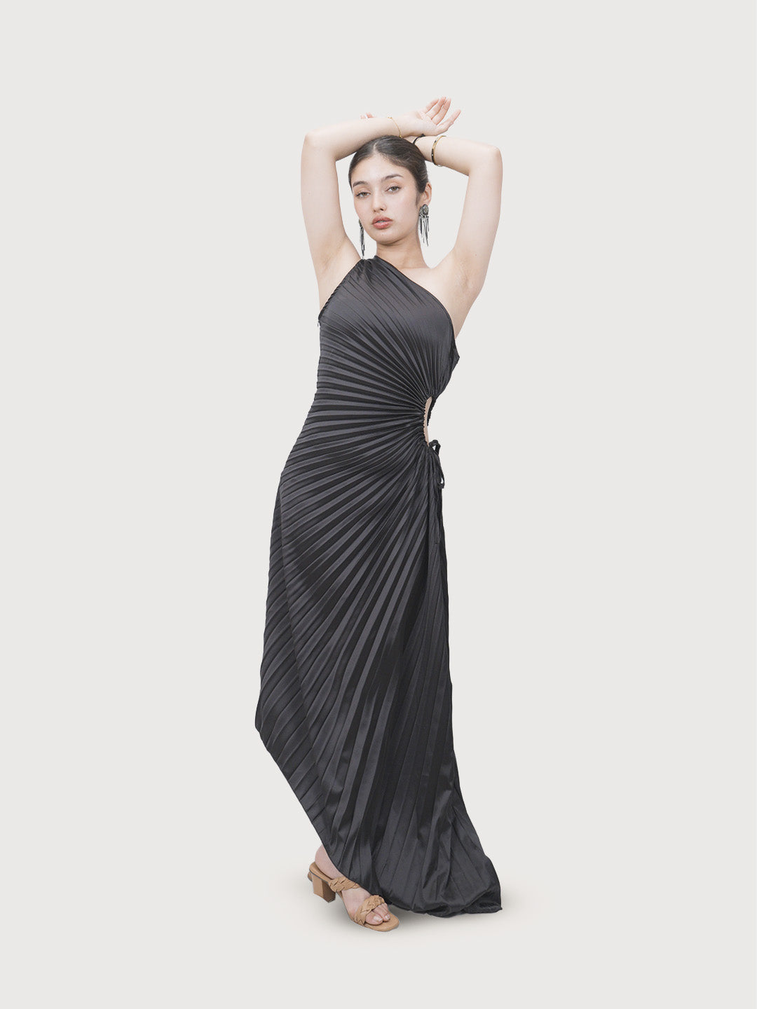 Strap fit-and-flare midi dress with corset-style top stiching