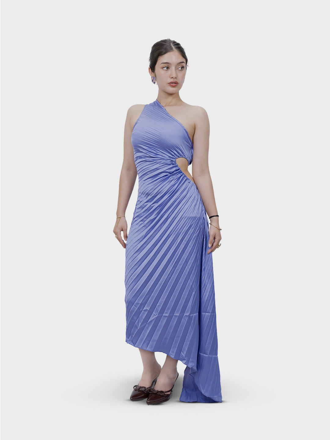 Strap fit-and-flare midi dress with corset-style top stiching
