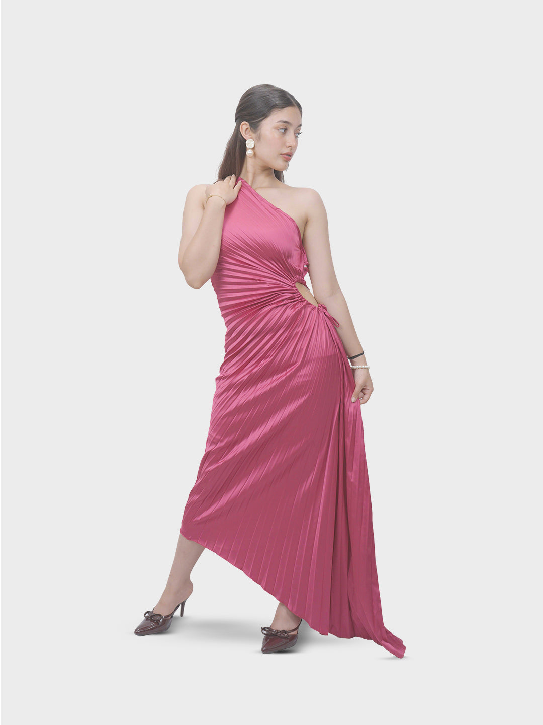 Strap fit-and-flare midi dress with corset-style top stiching