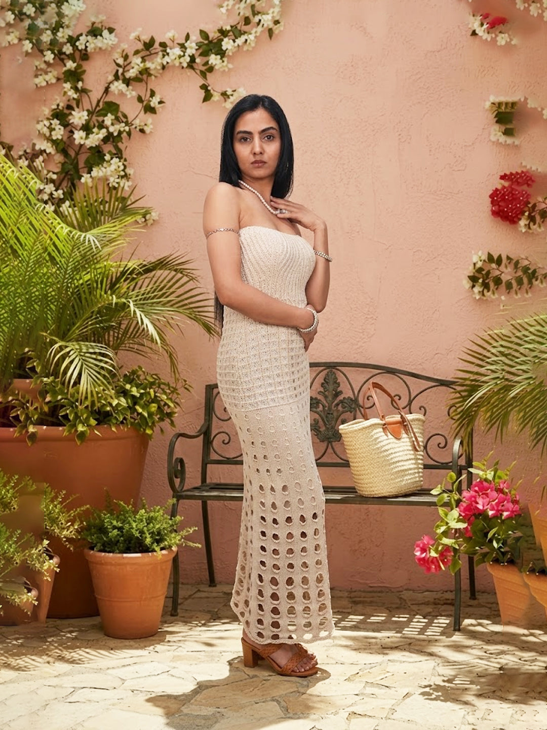 Women's Strapless Crochet Maxi Dress