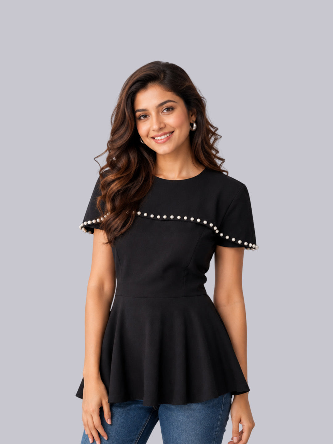 Black embellished knit top