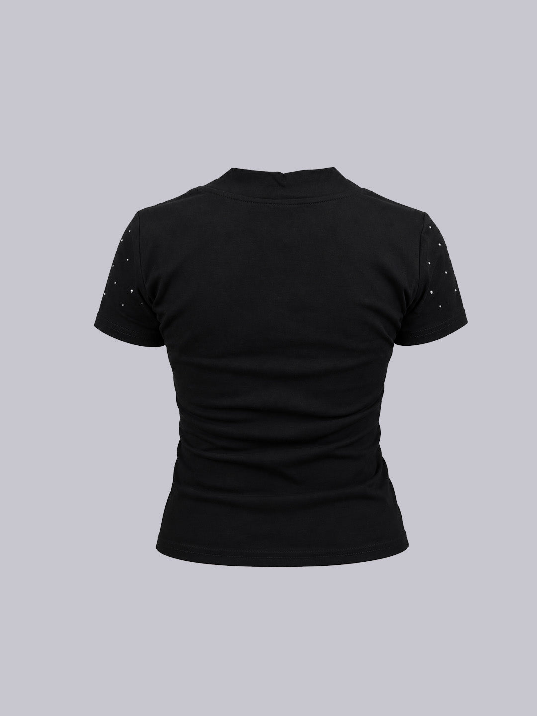 Black t-shirt with a logo on a white background