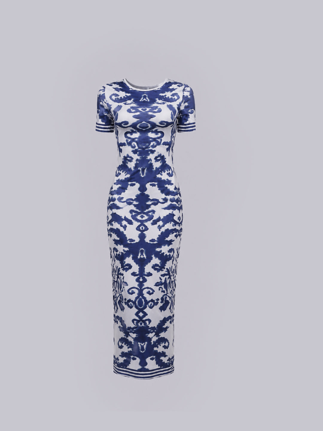 Blue and white printed maxi dress