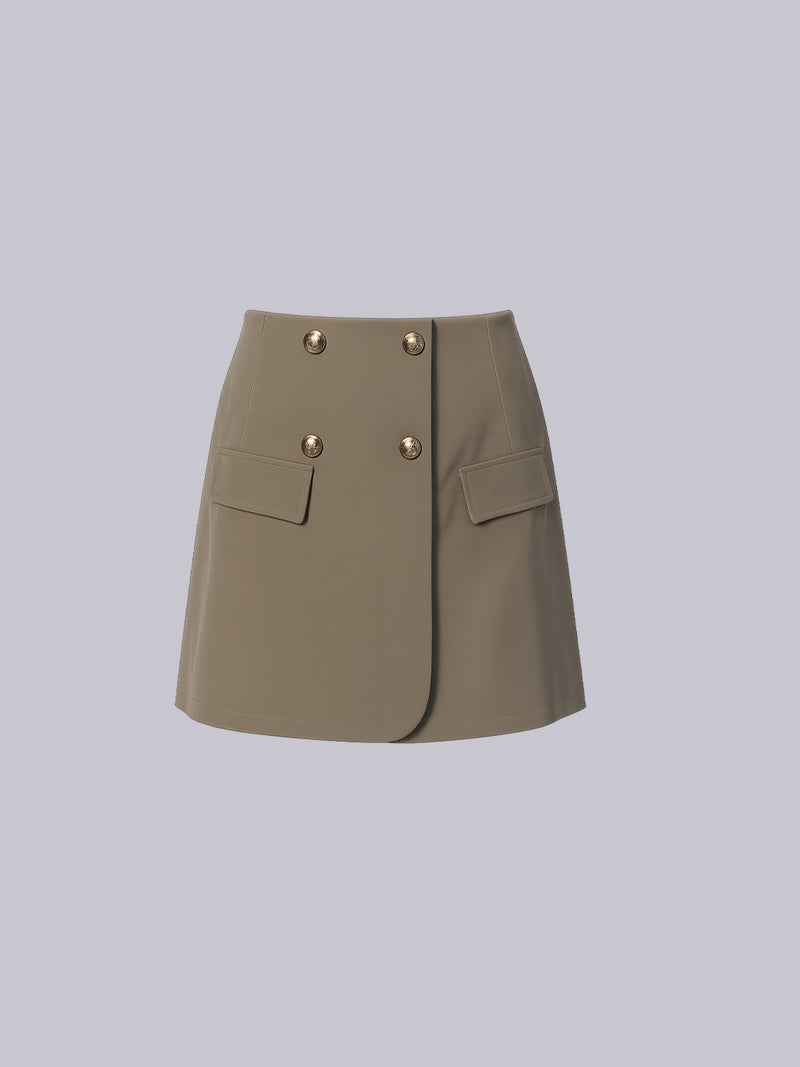 Women's Khaki Double-Breasted Mini Skirt