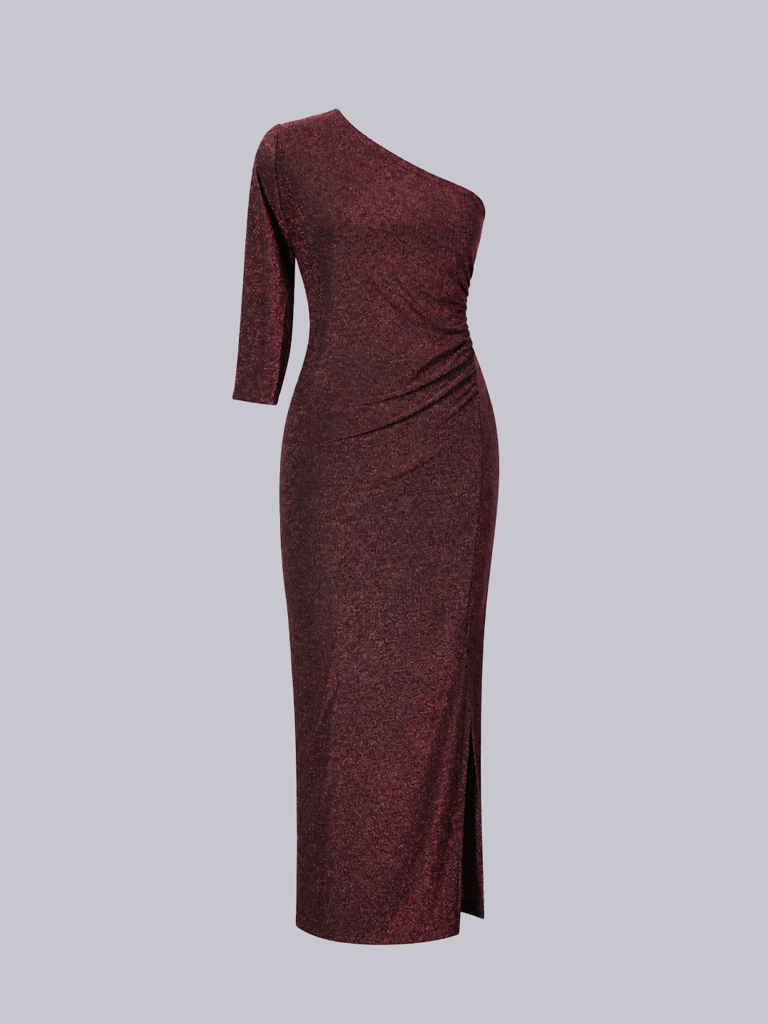 Burgundy one-shoulder dress on a mannequin