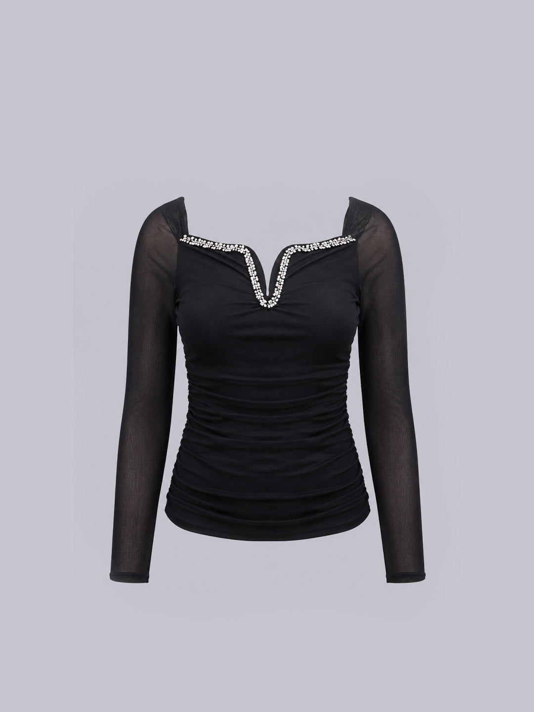 Women’s Black Sheer Mesh Long Sleeve Top.