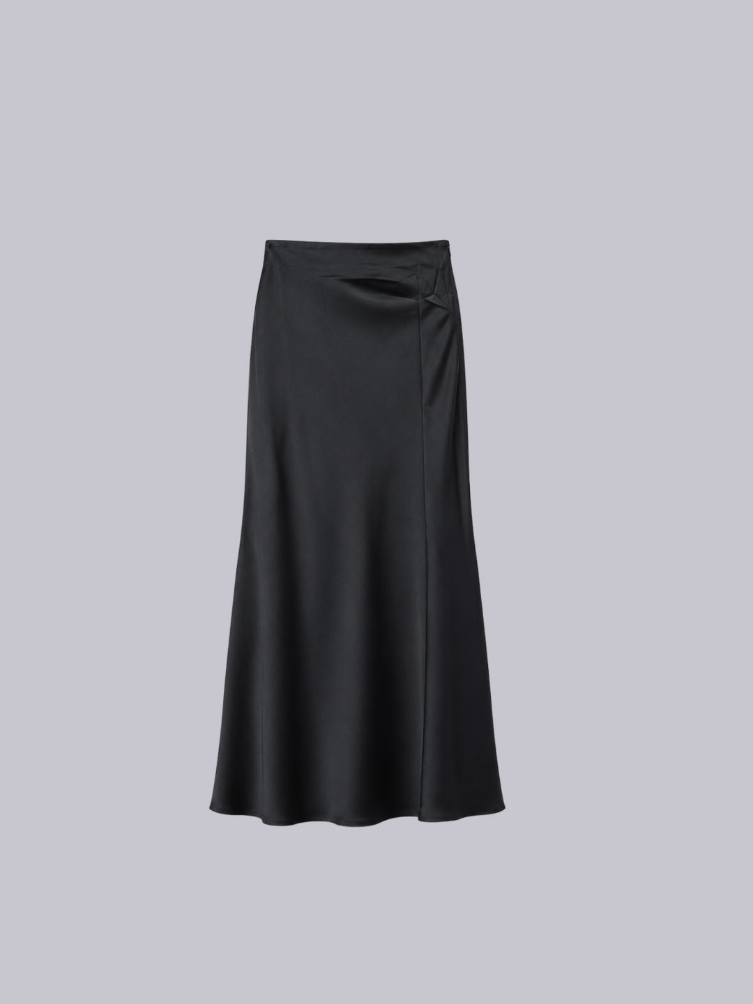 A black satin midi skirt