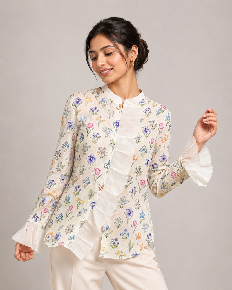 Women's Blue Floral Print Shirt