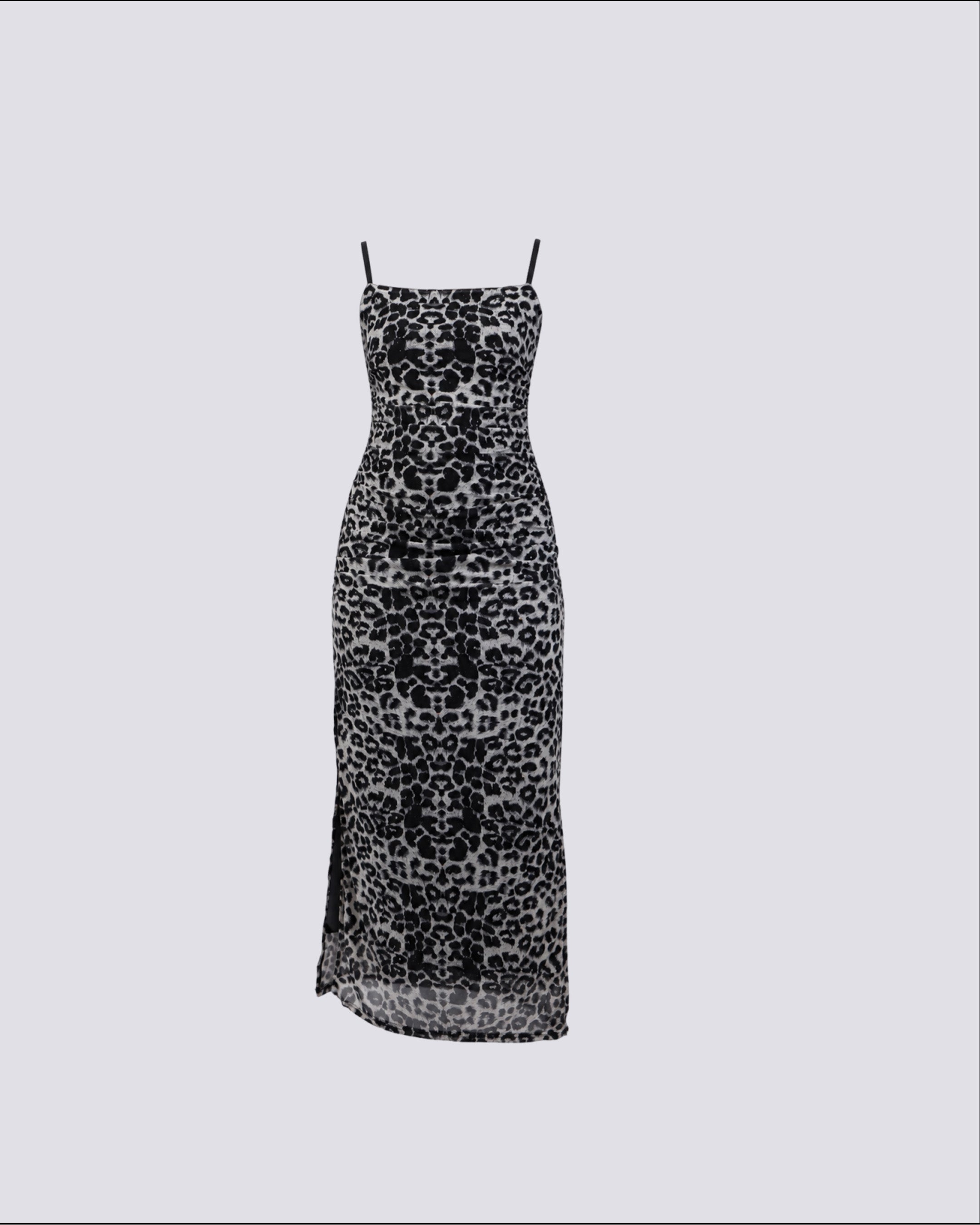 A black and white leopard print midi dress