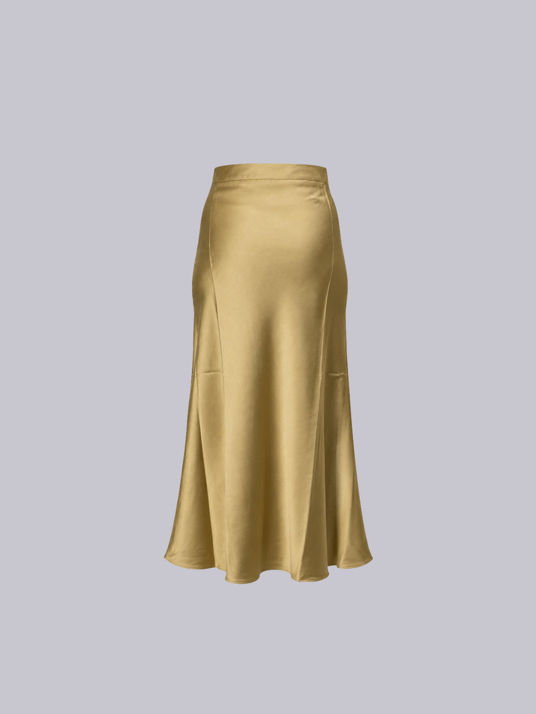 A gold satin midi skirt .