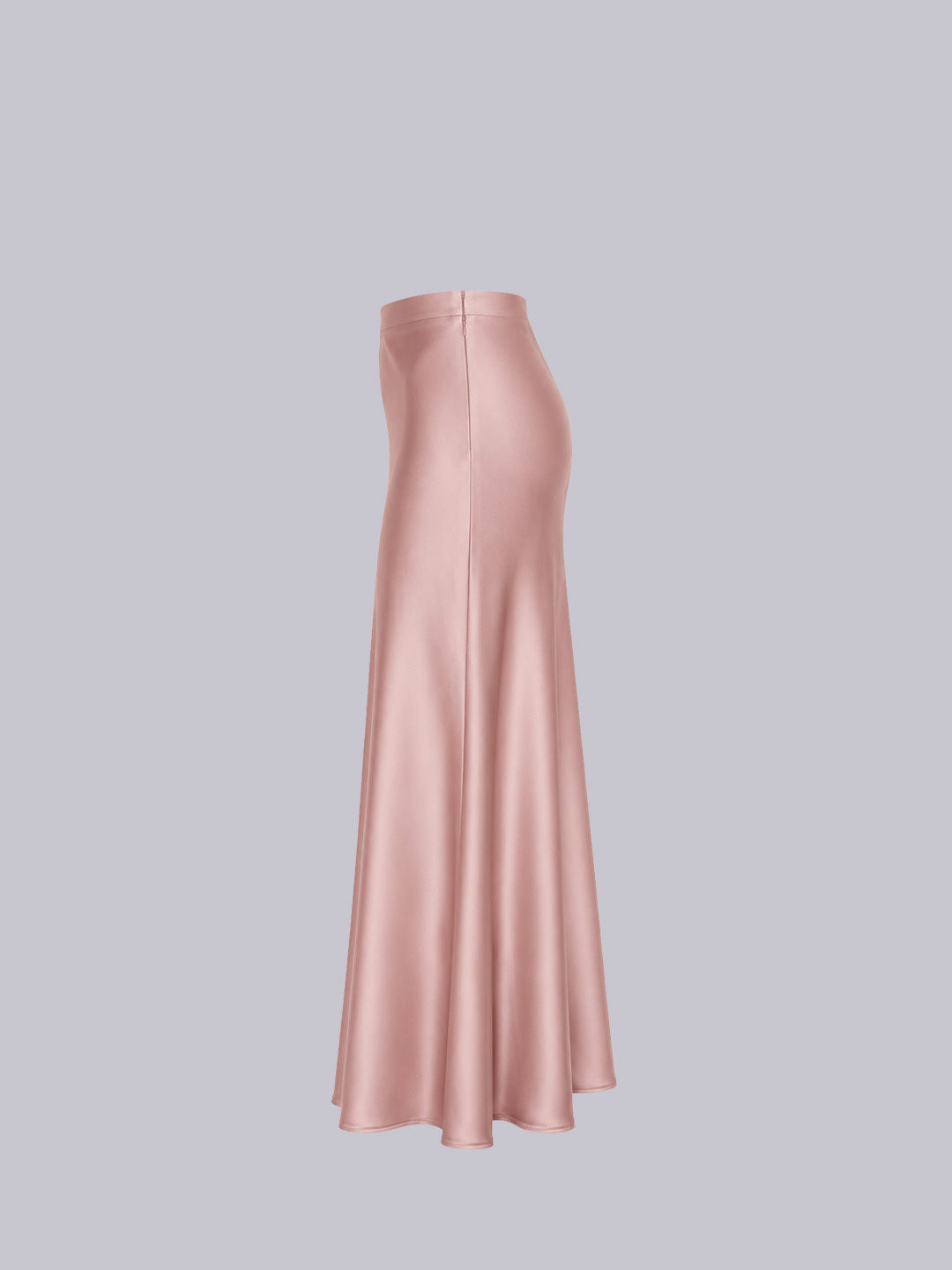 A high-waisted, floor-length satin skirt .