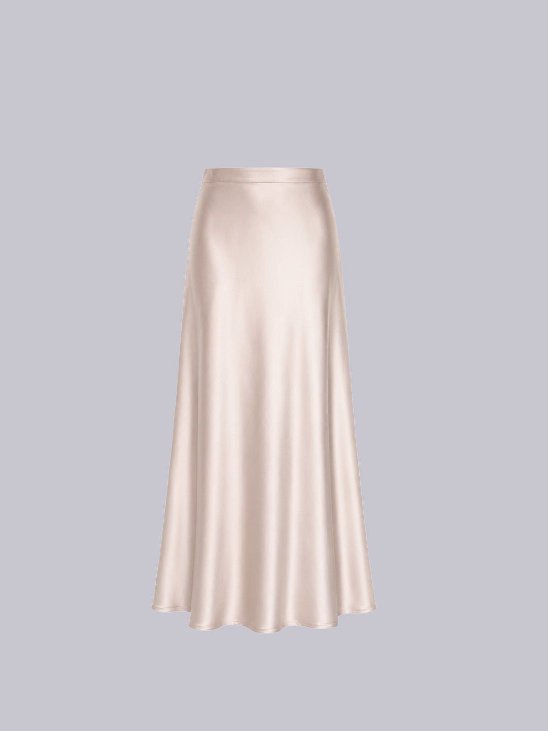 A high-waisted, floor-length satin midi skirt 