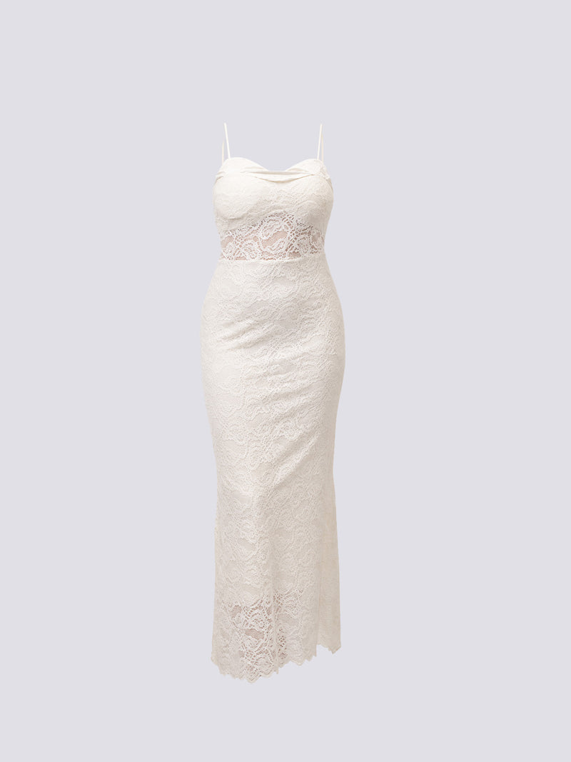 Women's Ivory Lace Mermaid Maxi Dress