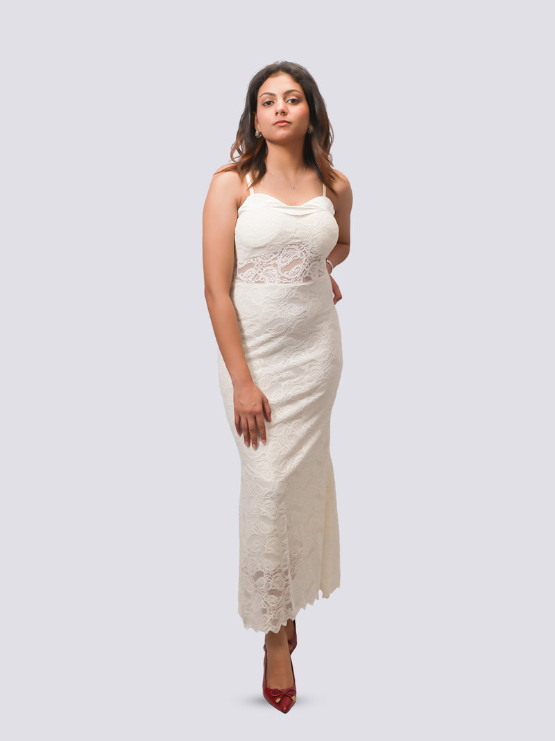 Women's Ivory Lace Mermaid Maxi Dress