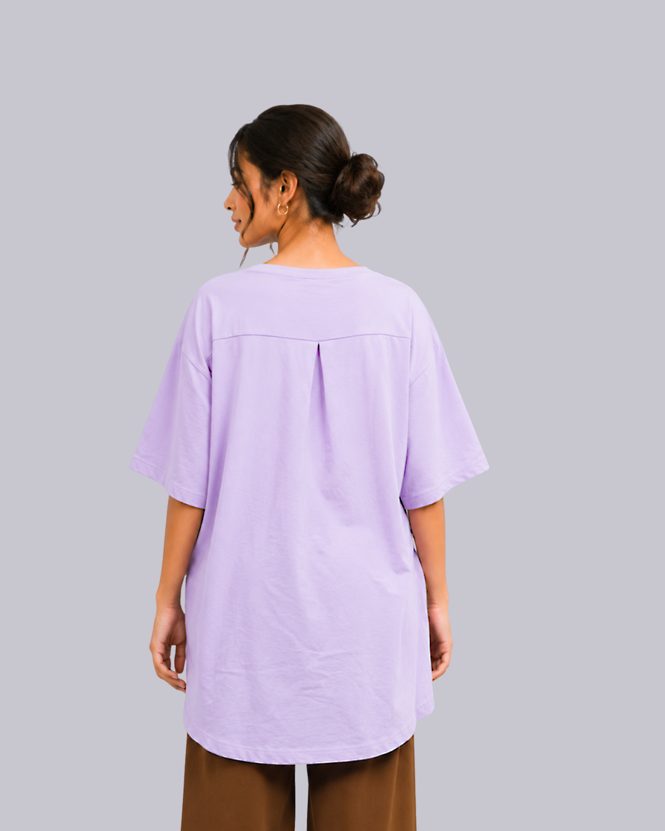 A lavender purple short-sleeve tunic top