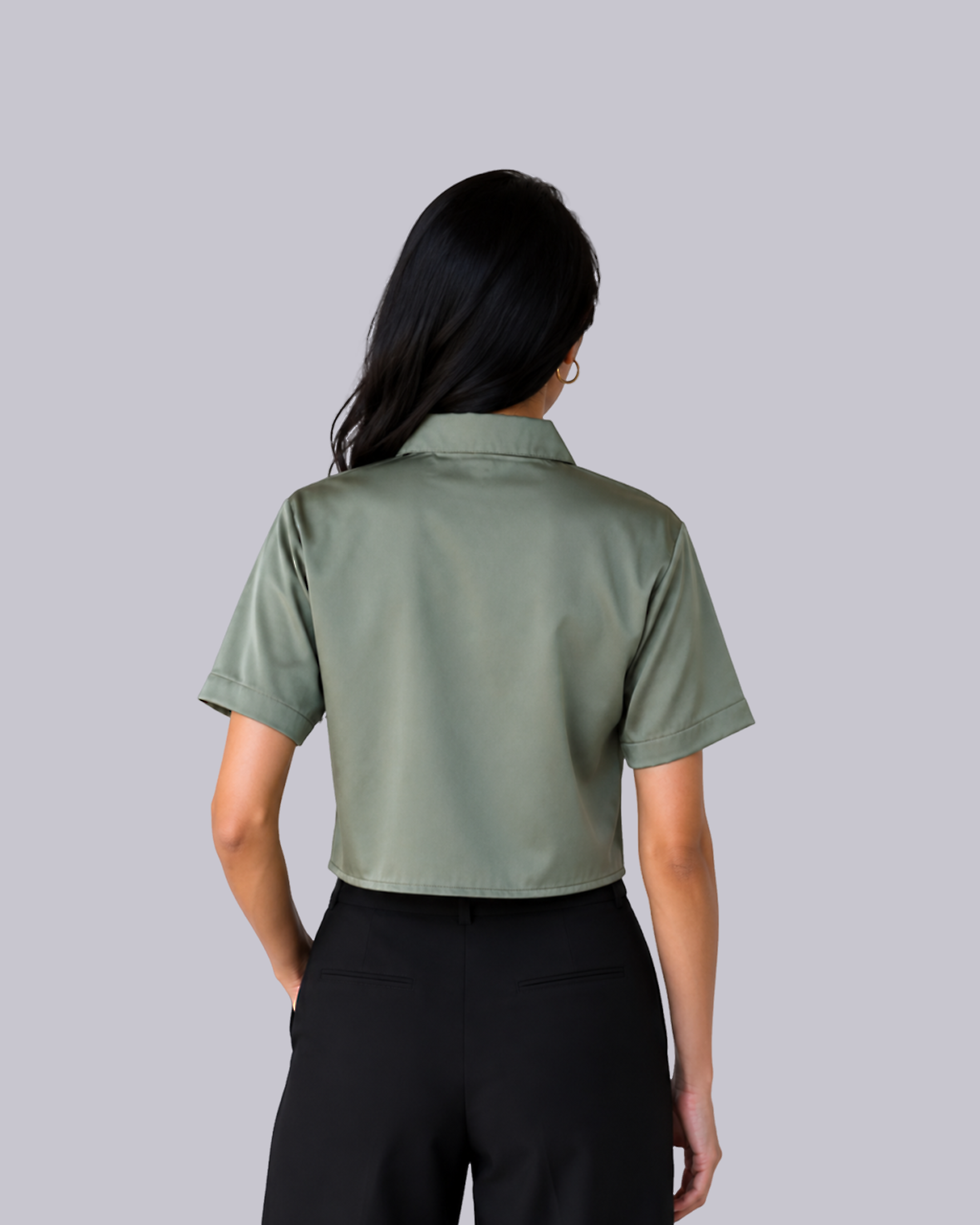 A short-sleeve collared cropped top 