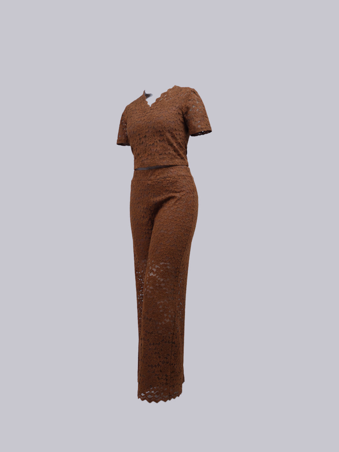 A short-sleeve V-neck top and matching wide-leg pants