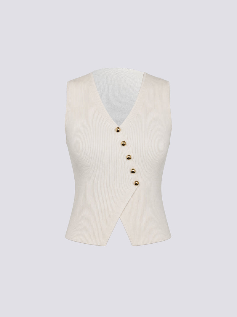 Women's Ivory Ribbed Knit Vest