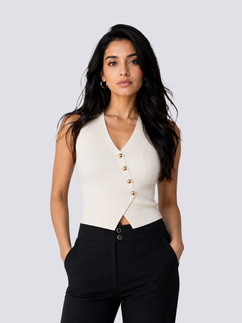 Women's Ivory Ribbed Knit Vest