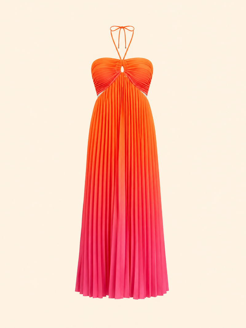 Women’s Colourblocked Halter Neck Maxi Dress  Sleeveless Flowy Long Dress