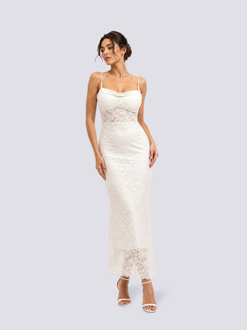 Women's Ivory Lace Mermaid Maxi Dress